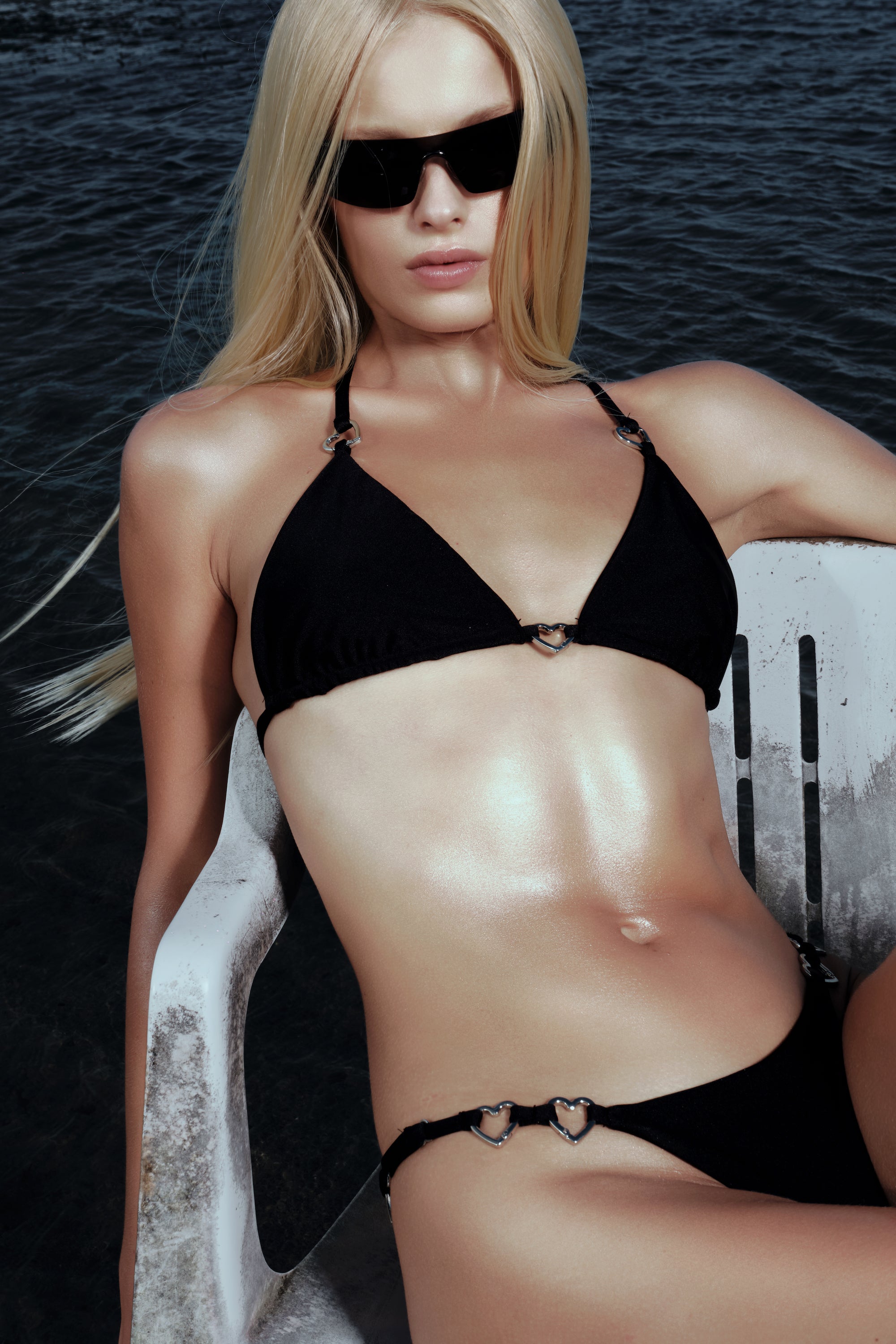 Heart Link Bikini Bottom Black