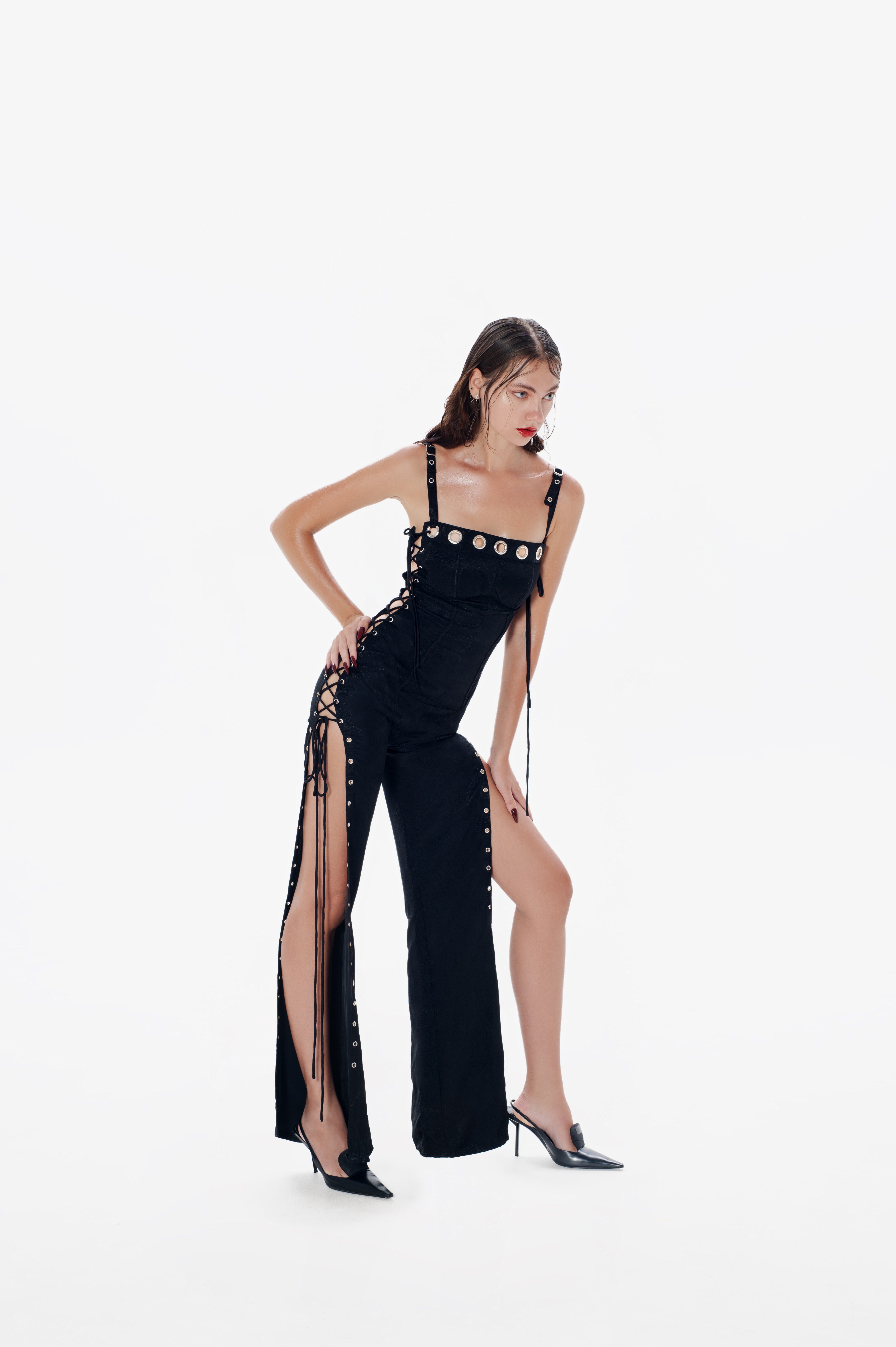 Eyelet Jumpsuit Black