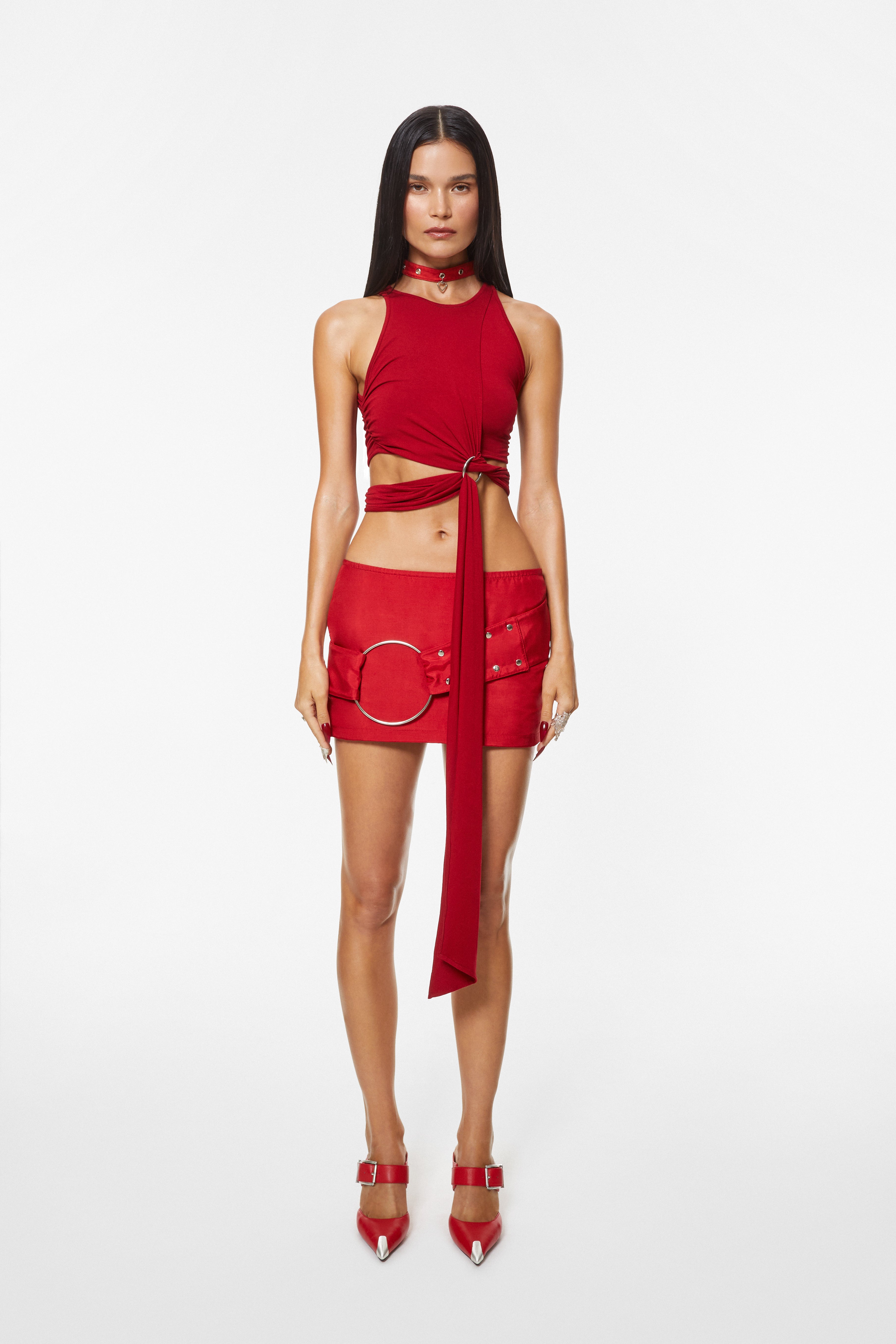 Eyelet Heart Choker Red