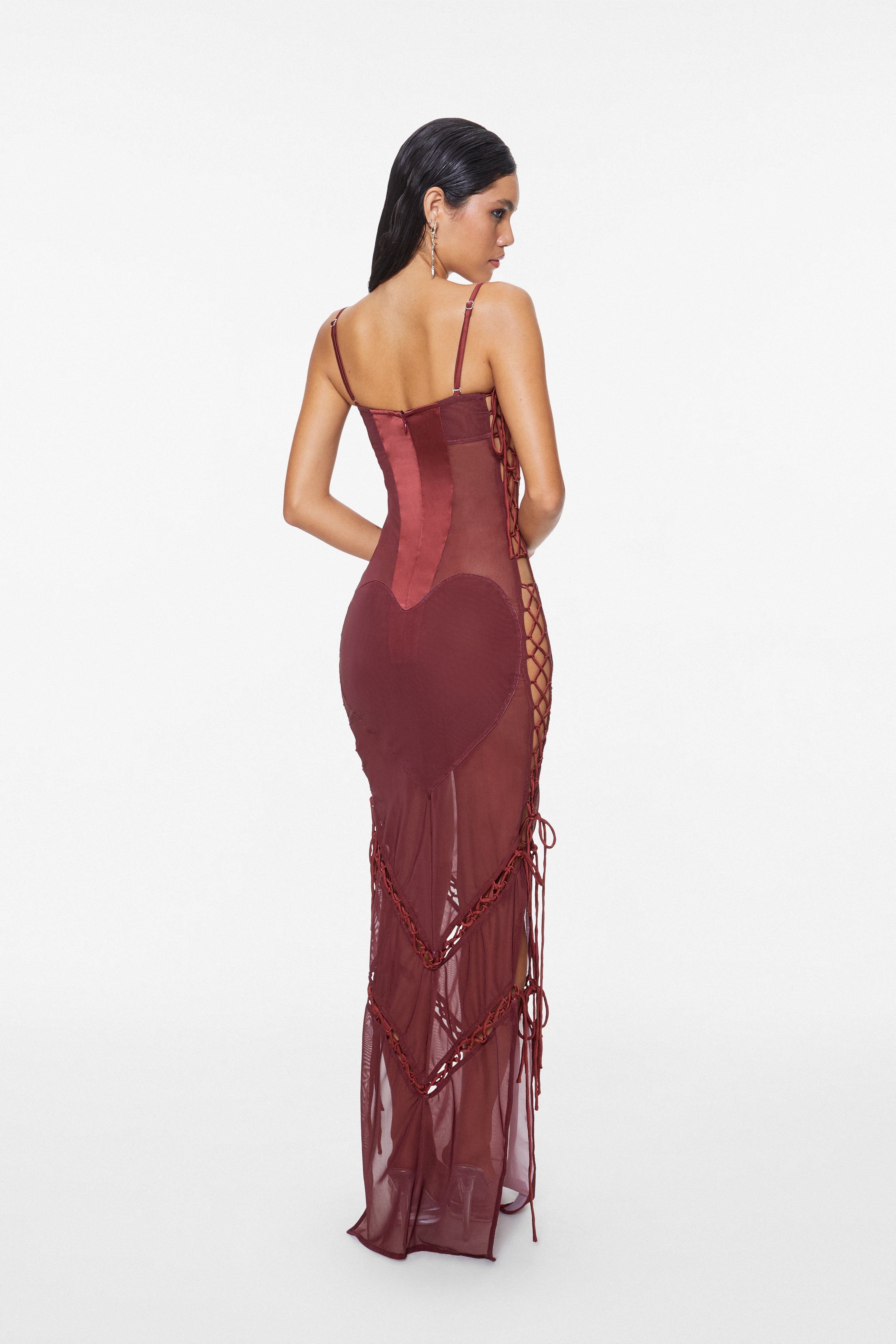 Heart Lace Maxi Dress Wine Red