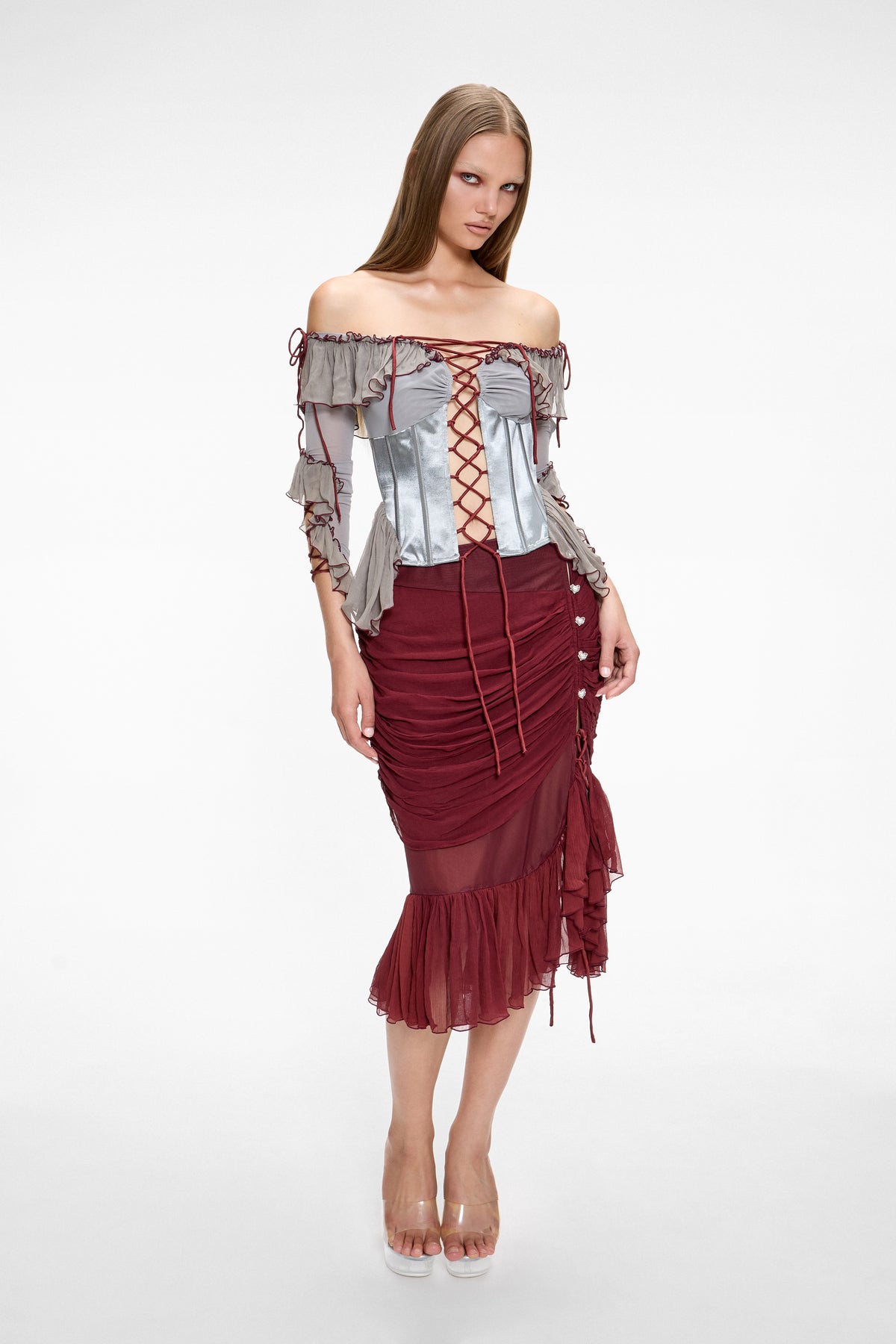 Maiden Corset Top Silver & Burgundy