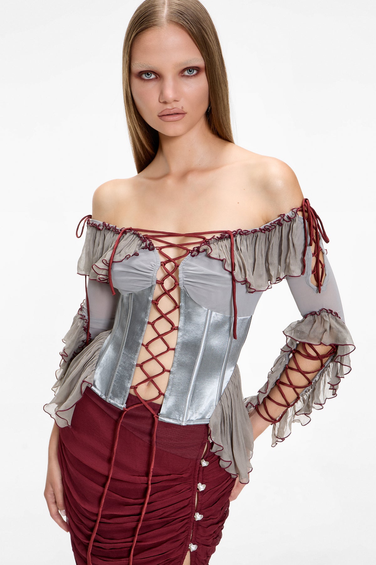 Maiden Corset Top Silver & Burgundy