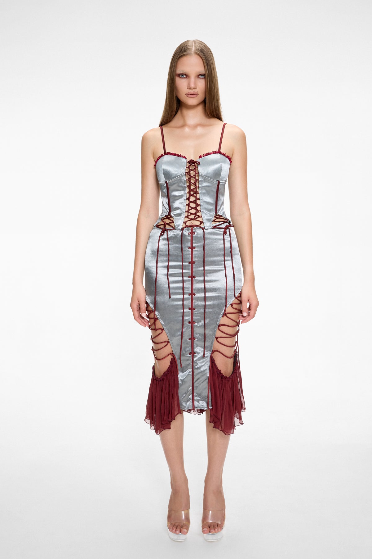 Boudoir Midi Skirt Silver & Burgundy