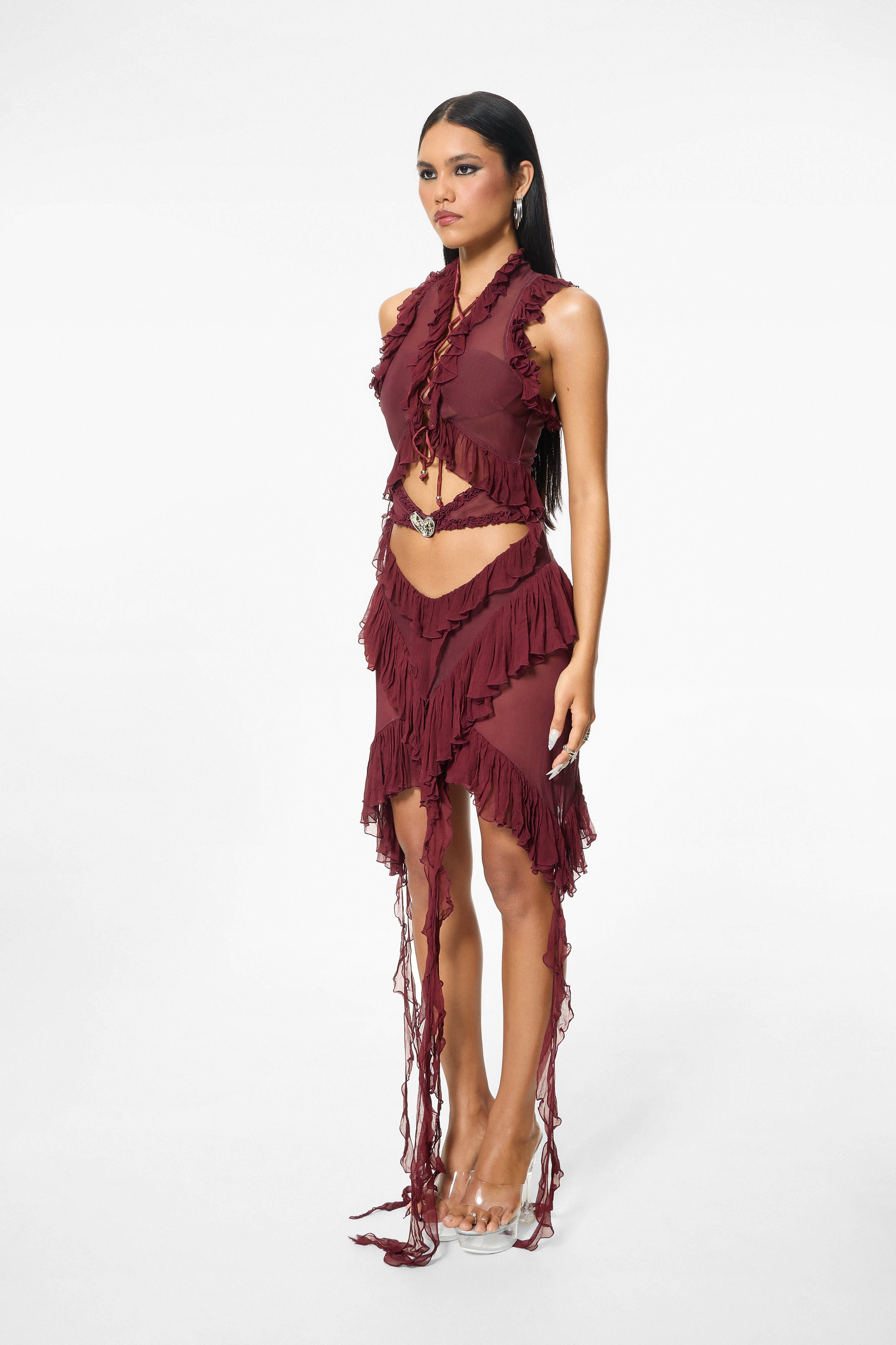 Heart Button Dress Wine Red