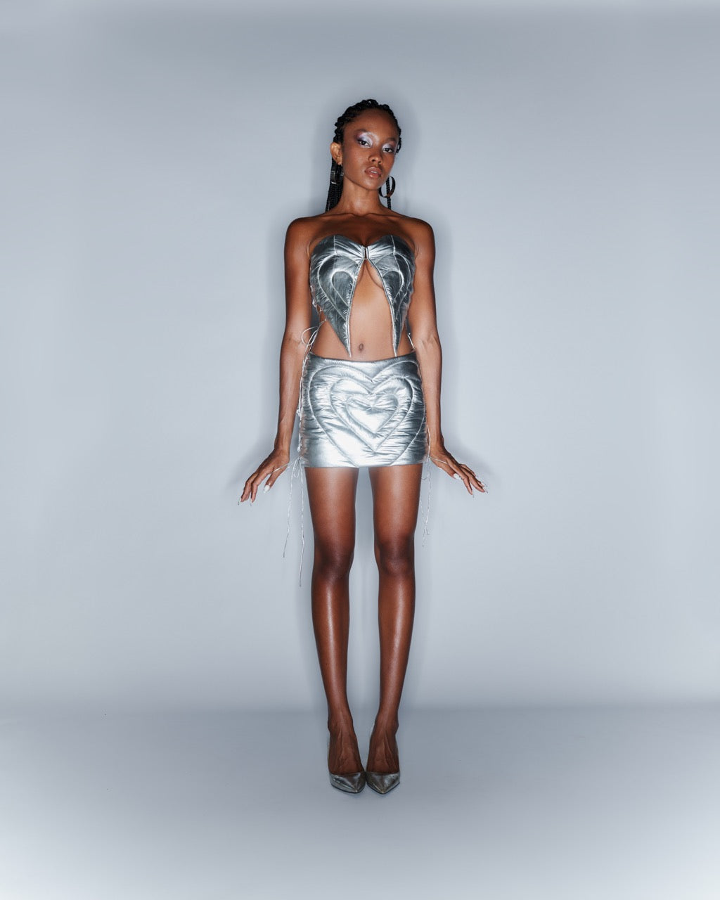 Quilted Heart Mini Skirt Metallic