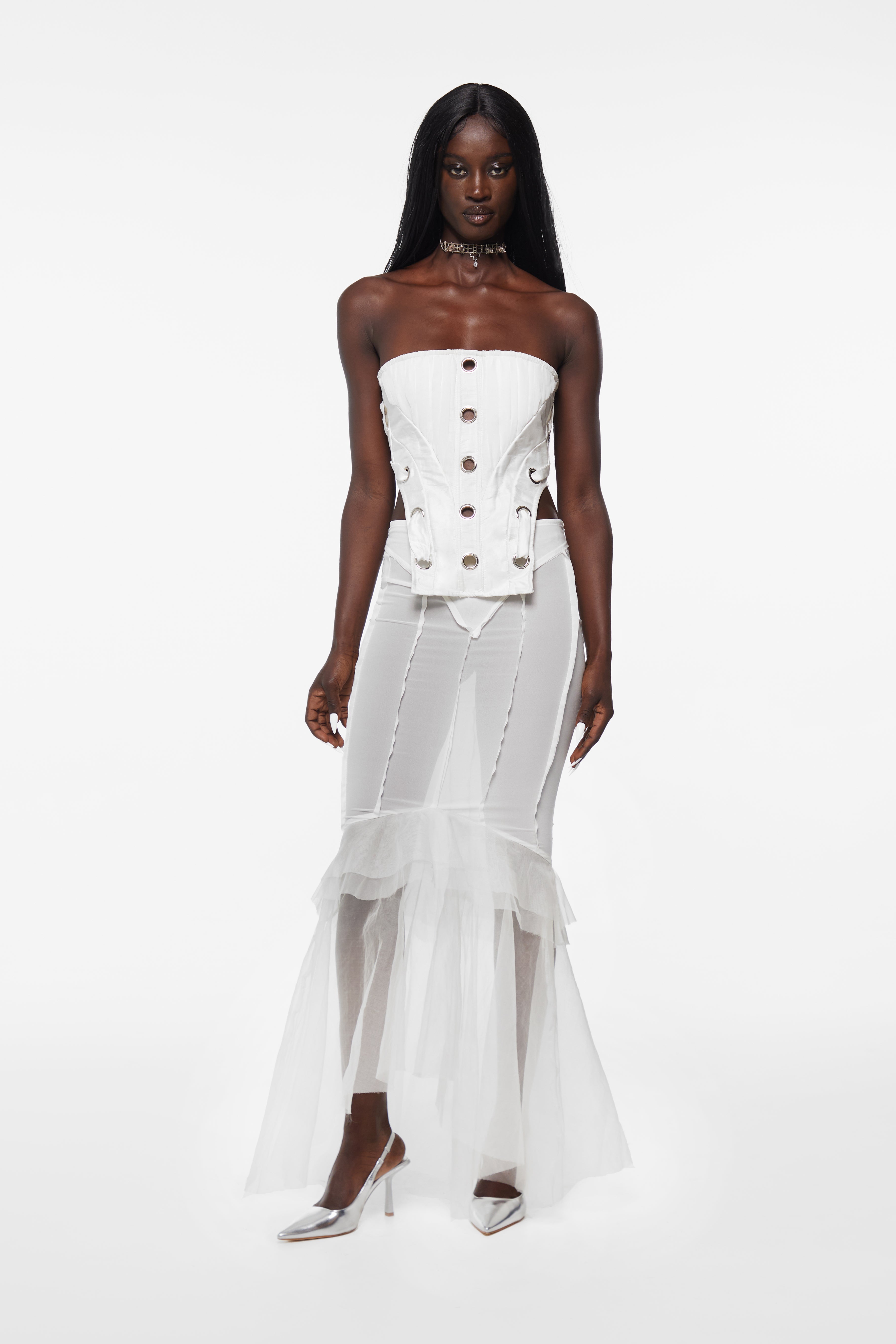 Siren Silk Maxi Skirt White