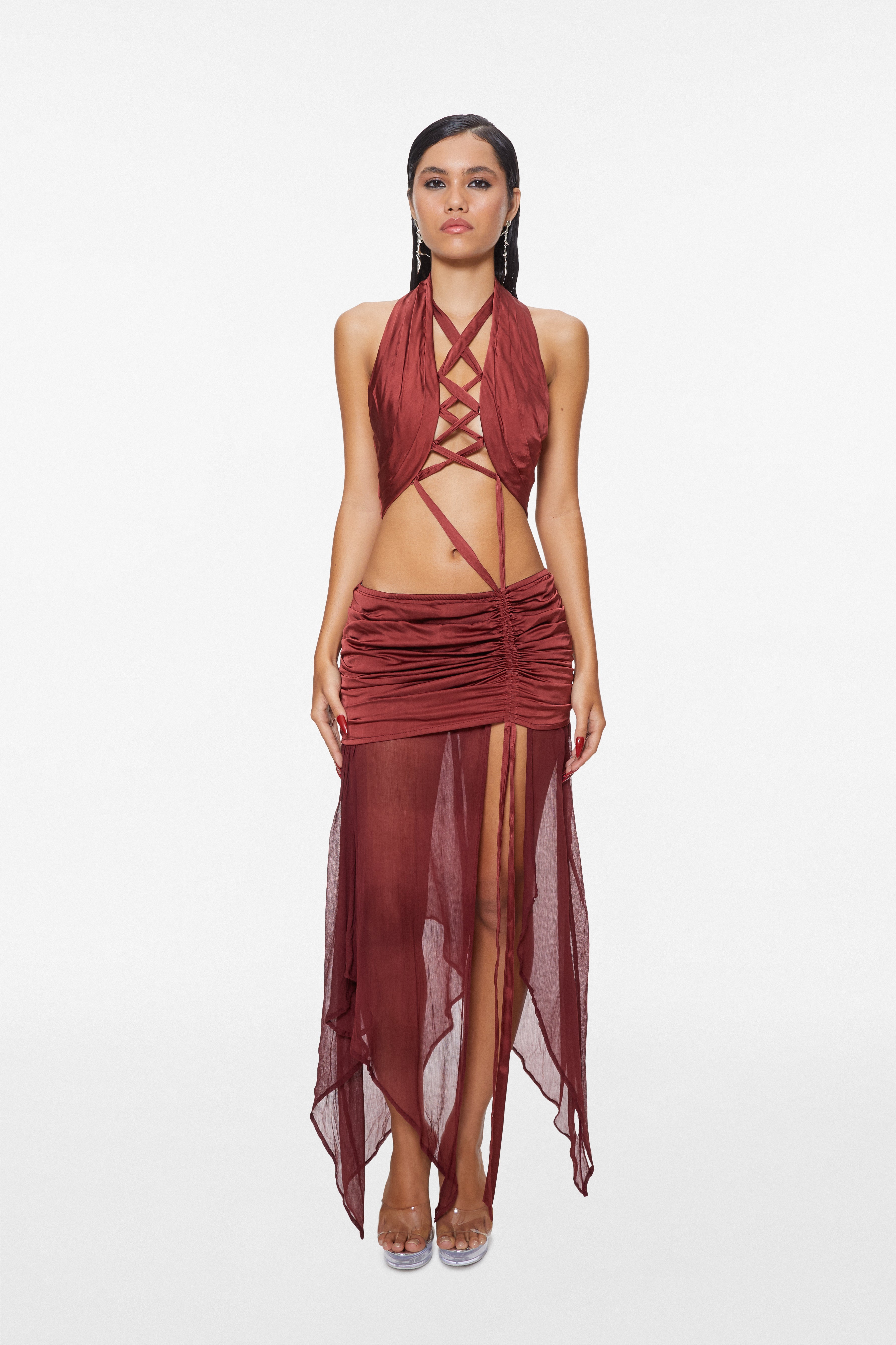 Twisted Nymph Dress Wine Red
