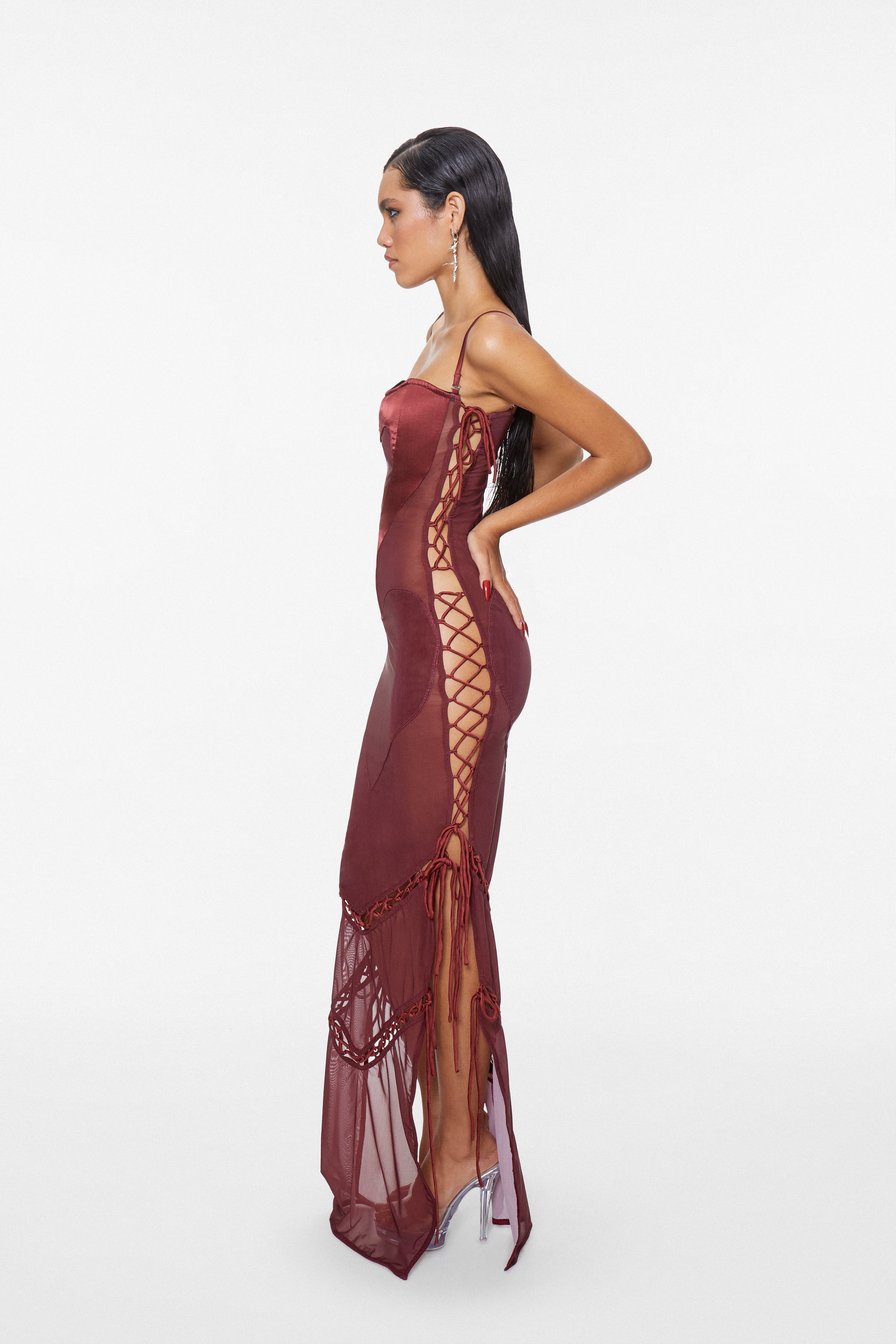 Heart Lace Maxi Dress Wine Red