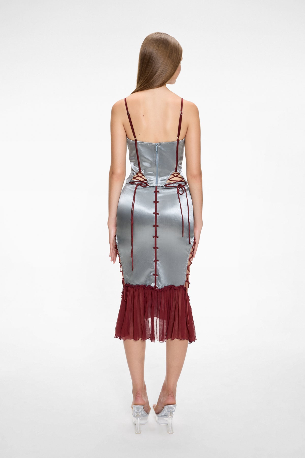 Boudoir Midi Skirt Silver & Burgundy