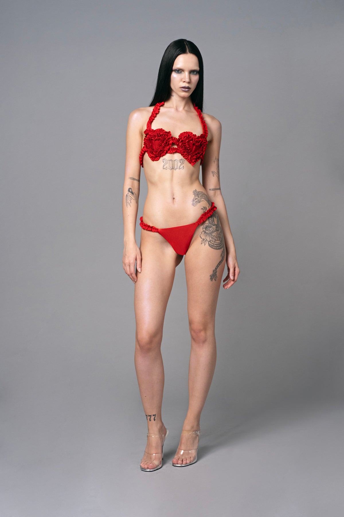 Ruffled Heart Bikini Bottom Red
